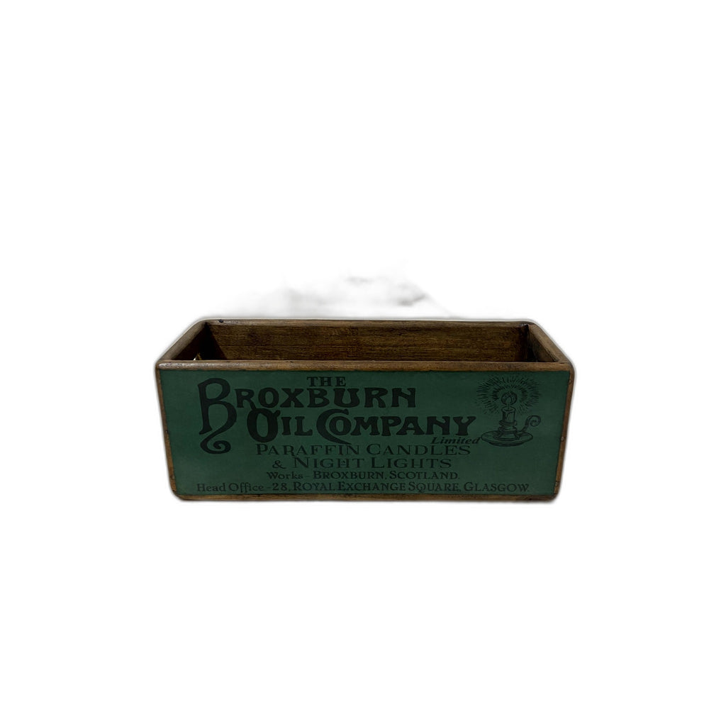 Broxburn Oil Co. colour print wooden storage box in pine, XS size
