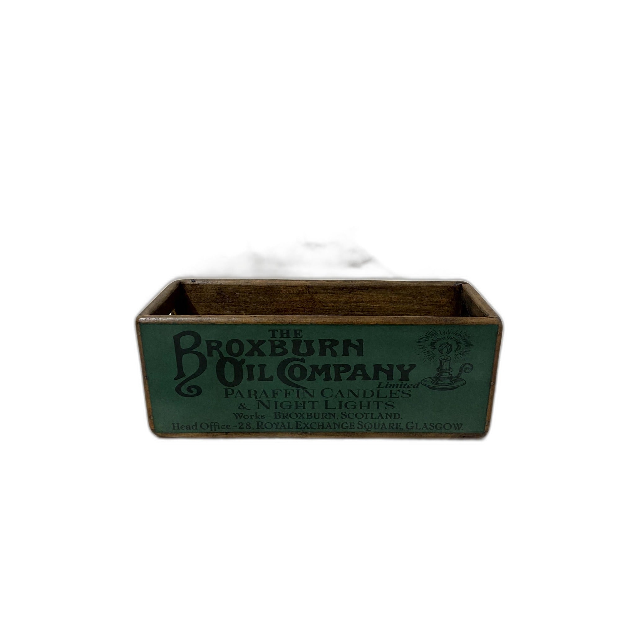 Broxburn Oil Co. colour print wooden storage box in pine, XS size