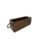 Jacobean Corsetry hand-stencilled XS wooden storage box, angled view