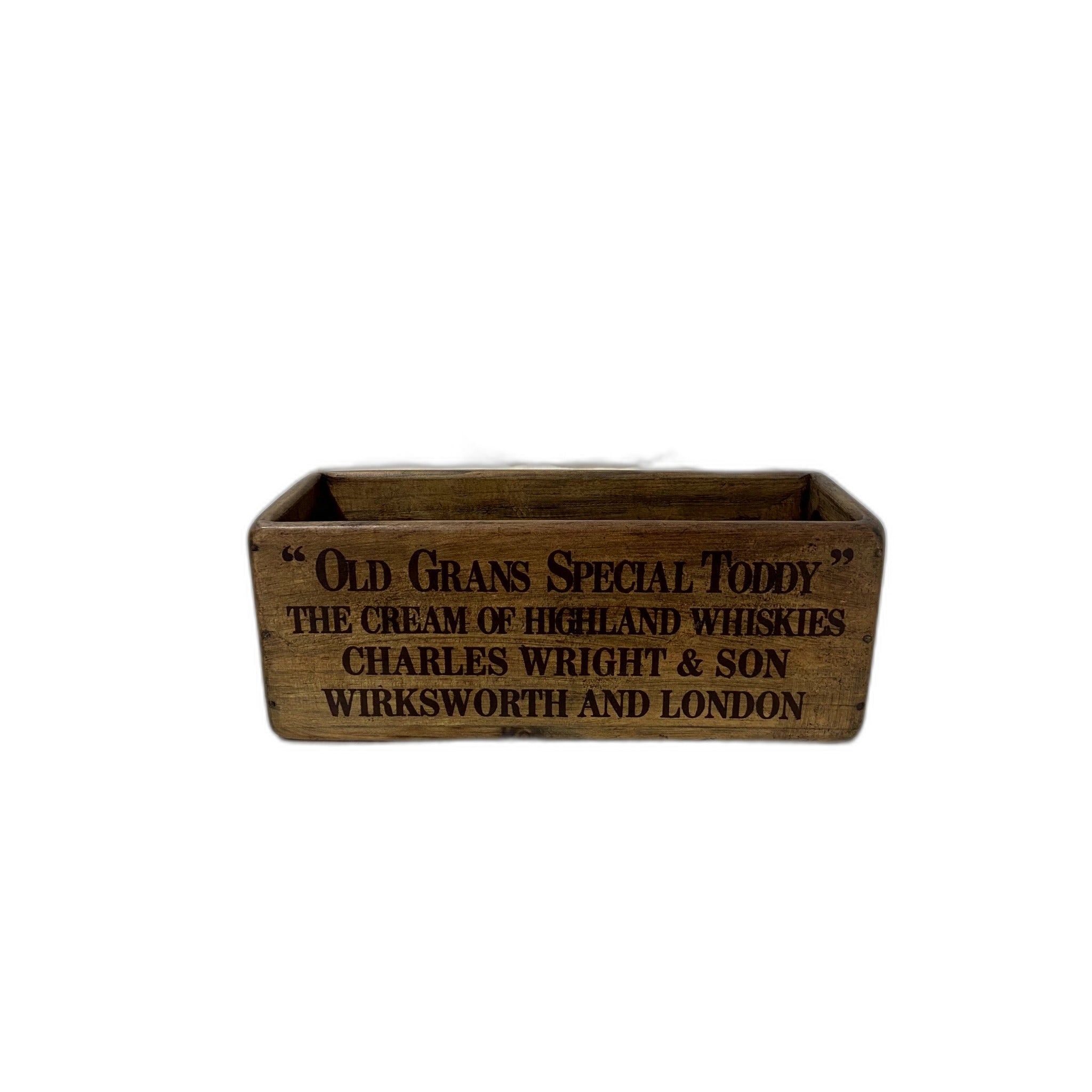 Old Grans Special Toddy hand-stencilled wooden storage box in pine, XS size