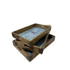 Zinc-lined wooden nesting tray with Beehive stencil design, large