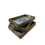 Zinc-lined wooden nesting tray with Edinburgh Wool stencil design, large