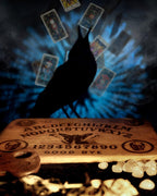 Atlas Moth spirit board with crow and tarot cards